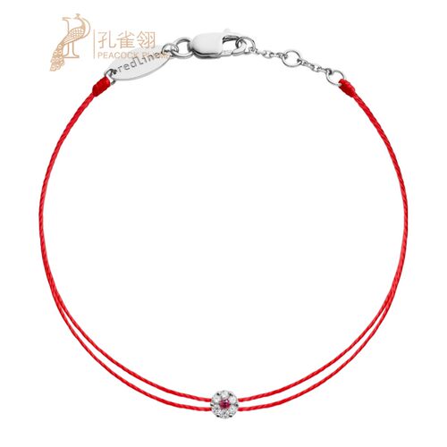 Redline/红绳女士0.05克拉圆形钻石粉蓝宝石白金双绳手链