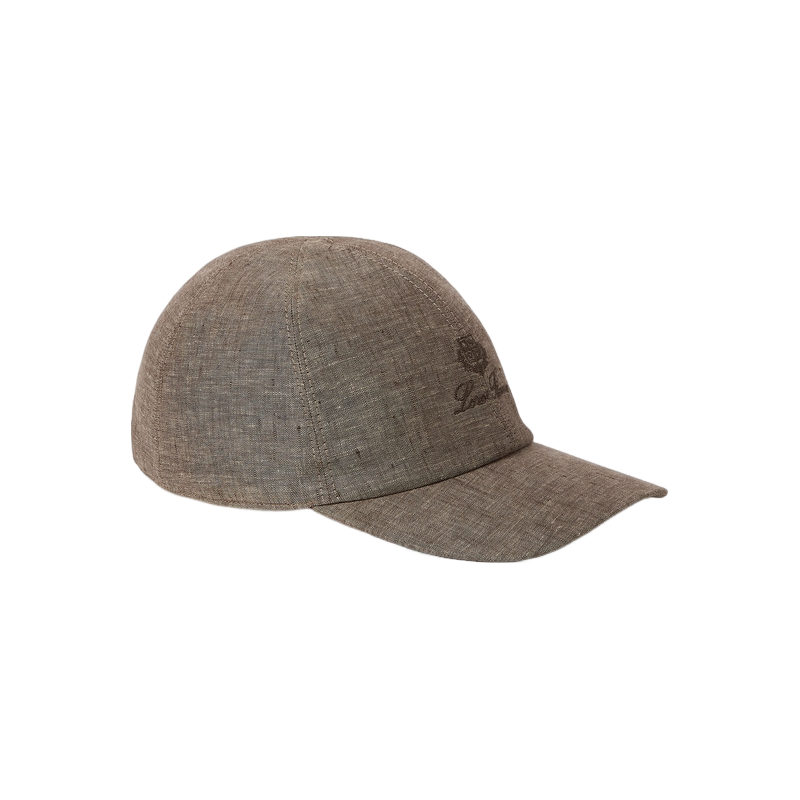 LoroPiana/诺悠翩雅男士帽子亚麻布刺绣Logo调节带微格纹内衬新款