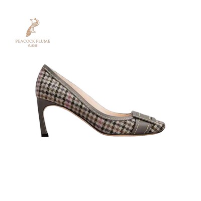 RogerVivier/罗杰维维亚女士高跟鞋威尔士亲王织物皮革搭扣新款