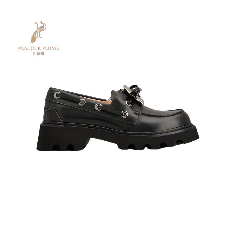 RogerVivier/罗杰维维亚女士莫卡辛鞋小牛皮金属搭扣环形鞋带新款