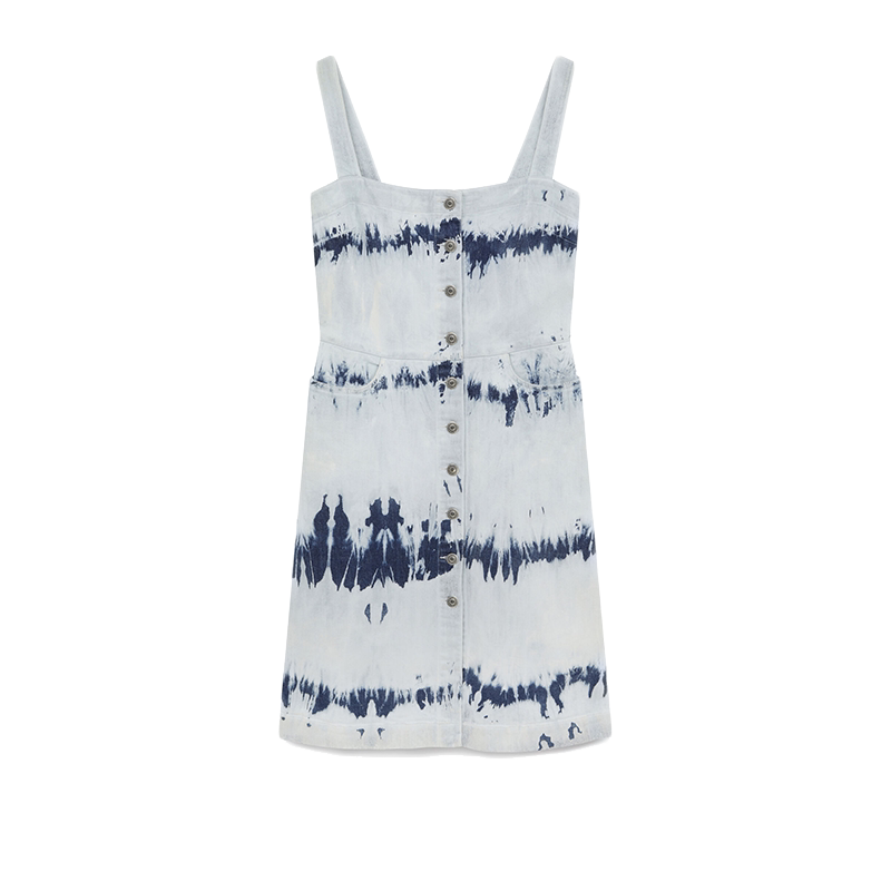 Stella McCartney/斯特拉女士多色手工扎染漂白牛仔中长连衣裙