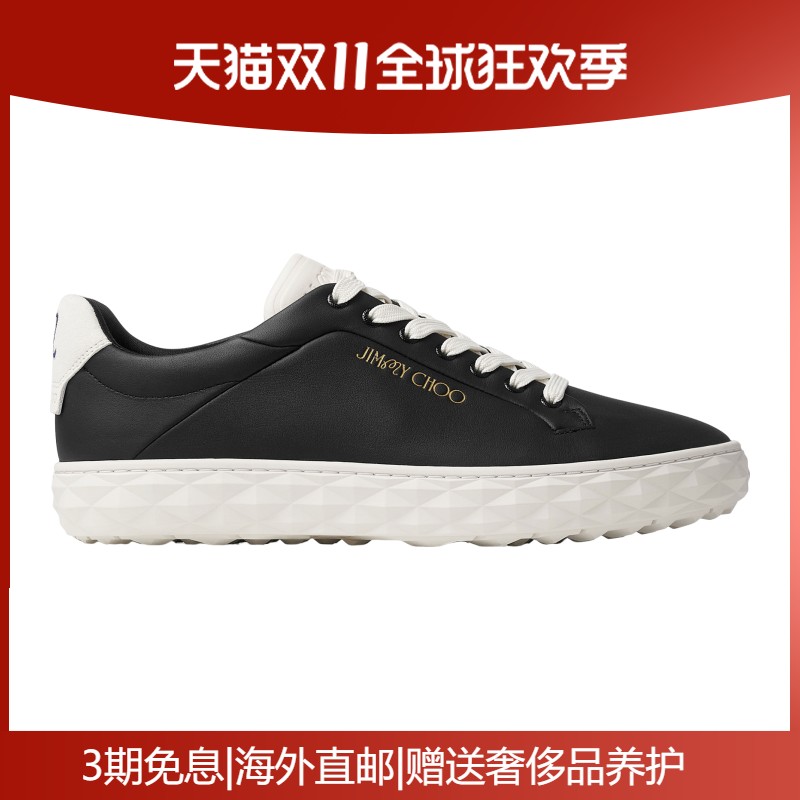 JimmyChoo/周仰杰男鞋黑色皮革鞋面钻石切割形高尔夫鞋钉运动鞋