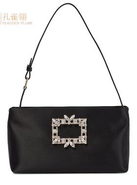Roger Vivier/罗杰·维维亚女士黑色织物水晶扣迷你晚装包手提包