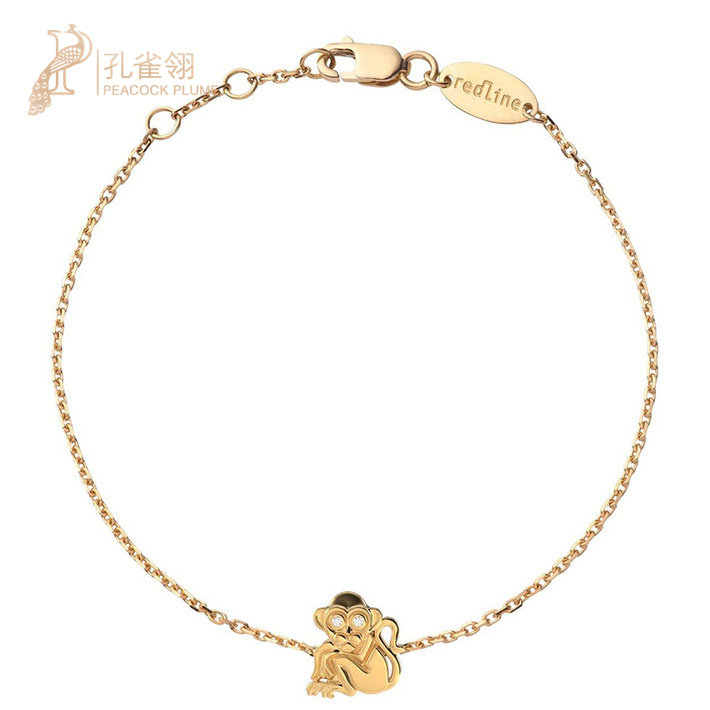 情人节redline红绳年女士猴子0.01克拉圆形钻石链制时尚手链