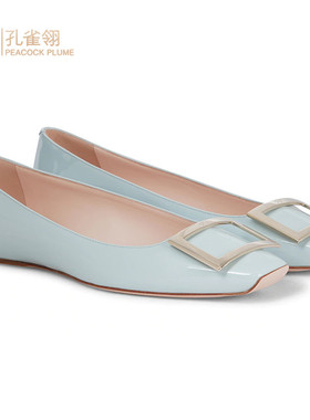 Roger Vivier/罗杰·维维亚女士浅蓝色牛皮金属搭扣芭蕾平底鞋