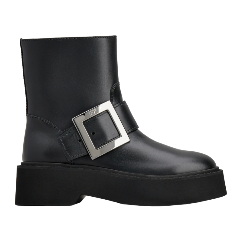 RogerVivier/罗杰维维亚女士靴子裸靴小牛皮金属搭扣橡胶底新款