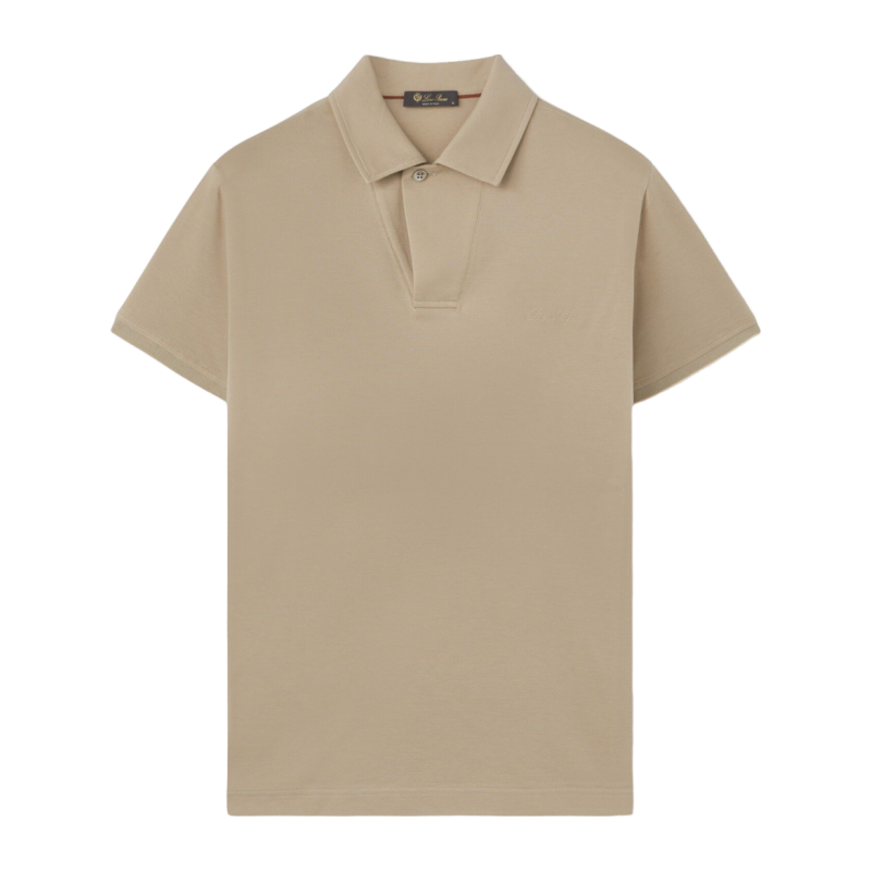 Loro Piana/诺悠翩雅男装刺绣徽标棉质米色休闲短袖polo衫