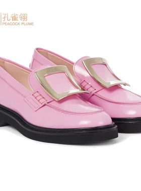 Roger Vivier/罗杰·维维亚女士粉红色牛皮圆头金色搭扣乐福鞋