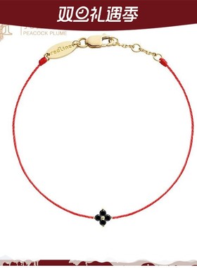 情人节redline红绳女士中间饰有黑色钻石花朵优雅精致手链