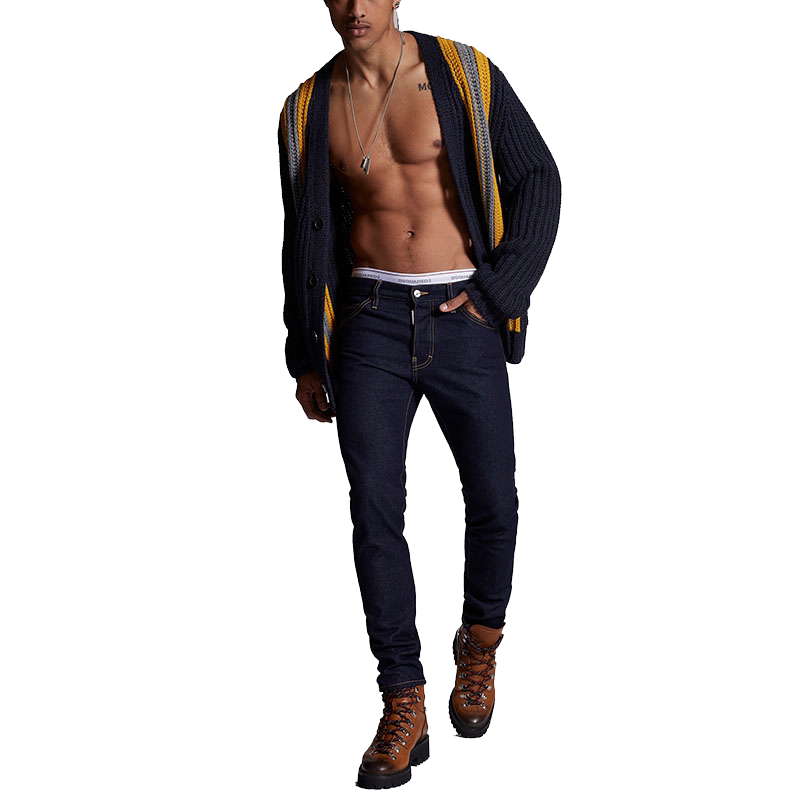 Dsquared2/二次方男士深色蓝色纯棉经典工装牛仔裤休闲百搭长裤