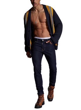 Dsquared2/二次方男士深色蓝色纯棉经典工装牛仔裤休闲百搭长裤