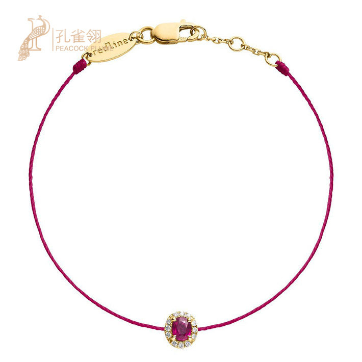 redline红绳女士配饰时尚0.06克拉椭圆形钻石红宝石绳制手链