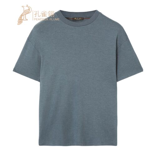 LoroPiana/诺悠翩雅男士亚麻短袖圆领T恤波浪纹新款舒适上衣