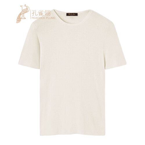 LoroPiana/诺悠翩雅男士亚麻桑蚕丝无缝领口短袖新款白色T恤