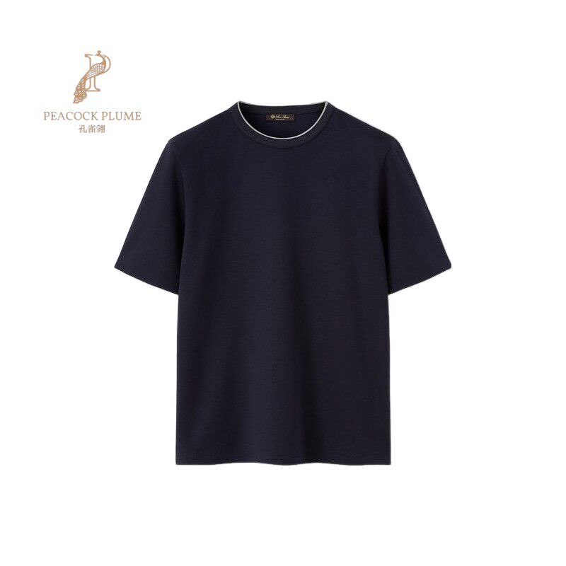 LoroPiana/诺悠翩雅男士T恤双领短袖混色丝棉混纺罗纹圆领新款