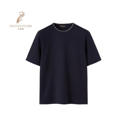 LoroPiana/诺悠翩雅男士T恤双领短袖混色丝棉混纺罗纹圆领新款