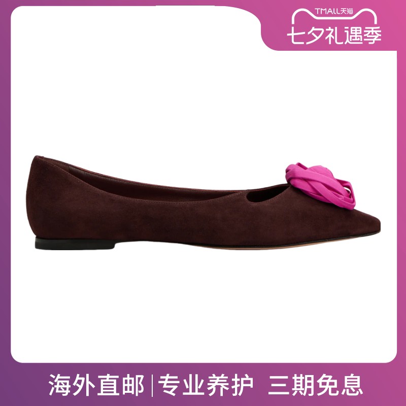 RogerVivier/罗杰维维亚女士芭蕾舞鞋麂皮缎面玫瑰装饰优雅新款