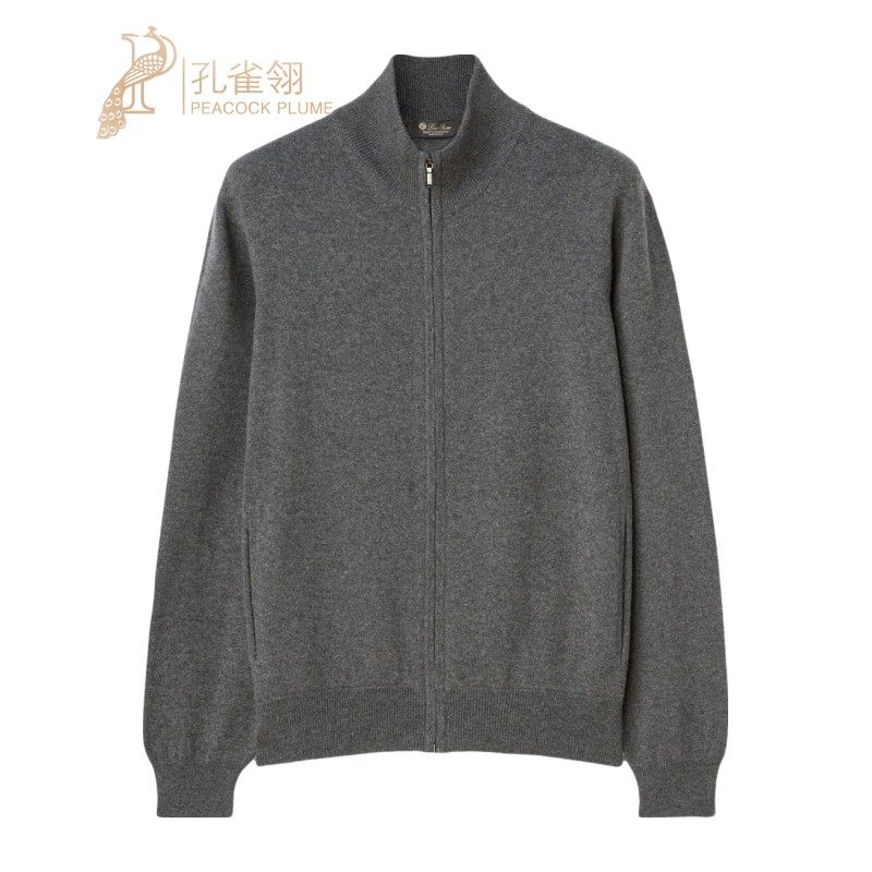Loro Piana/诺悠翩雅男装灰色羊绒立领拉链低调长袖针织衫
