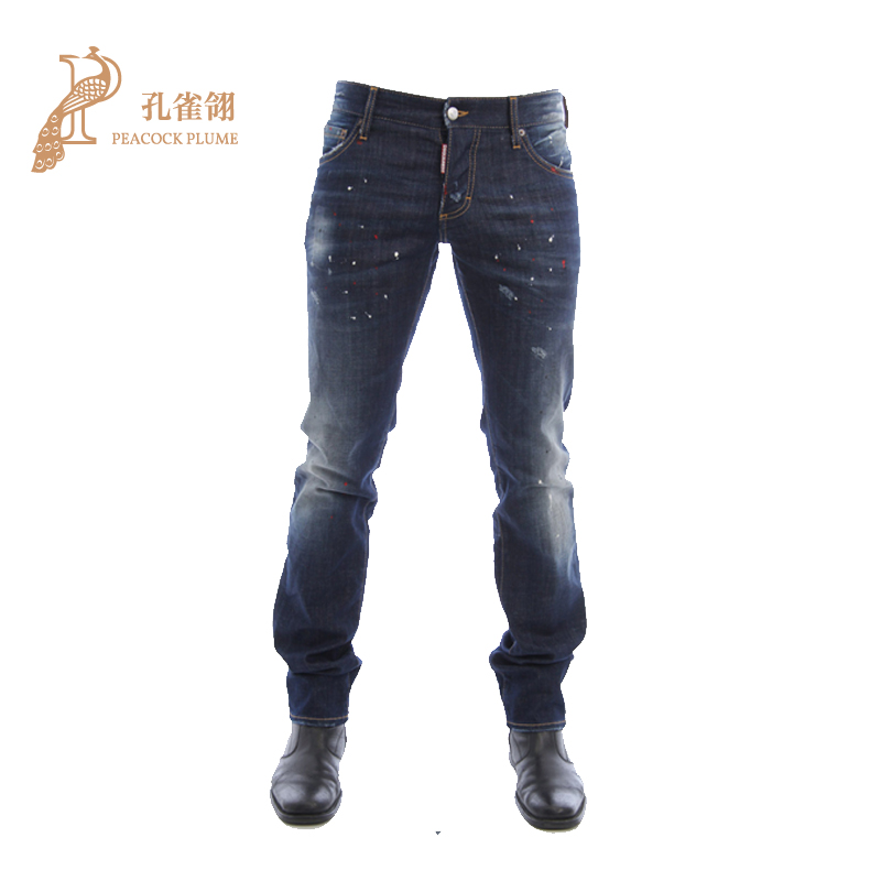Dsquared2/D二次方男装经典潮流深蓝色水洗修身牛仔长裤