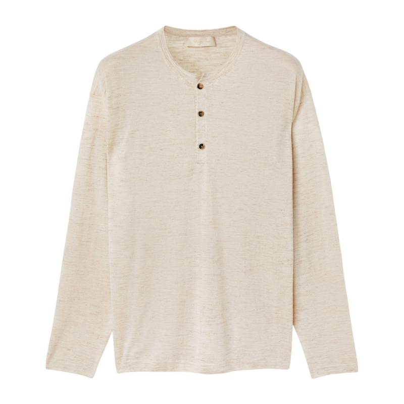 Loro Piana/诺悠翩雅男装米白色羊绒丝绸混纺长袖针织衫