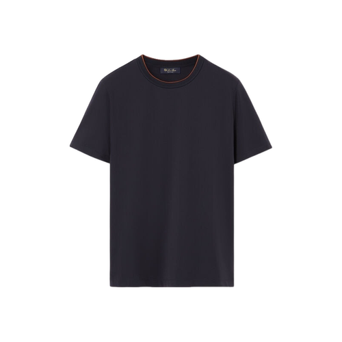 LoroPiana/诺悠翩雅男士短袖T恤蓝色Par弹力面料颈部罗纹装饰新款