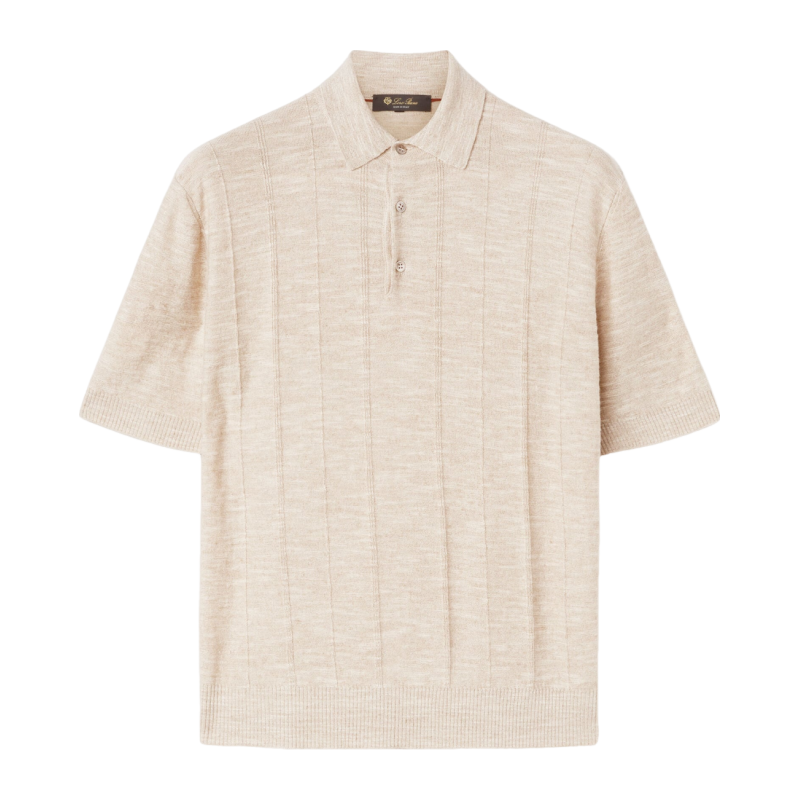 Loro Piana/诺悠翩雅男装休闲丝绸和亚麻米色短袖针织polo衫