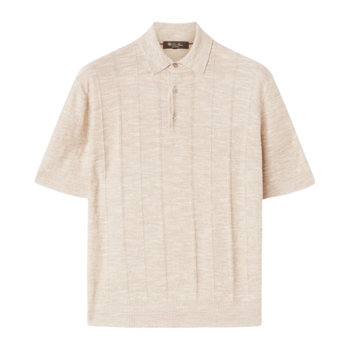 Loro Piana/诺悠翩雅男装休闲丝绸和亚麻米色短袖针织polo衫