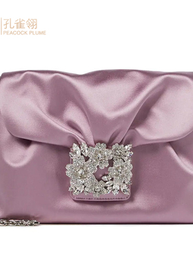 Roger Vivier/罗杰·维维亚女士粉红色织物水晶花卉扣链条单肩包