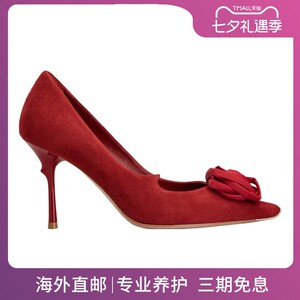 RogerVivier/罗杰维维亚女士高跟鞋柔美玫瑰花棘鞋跟麂皮露趾新款