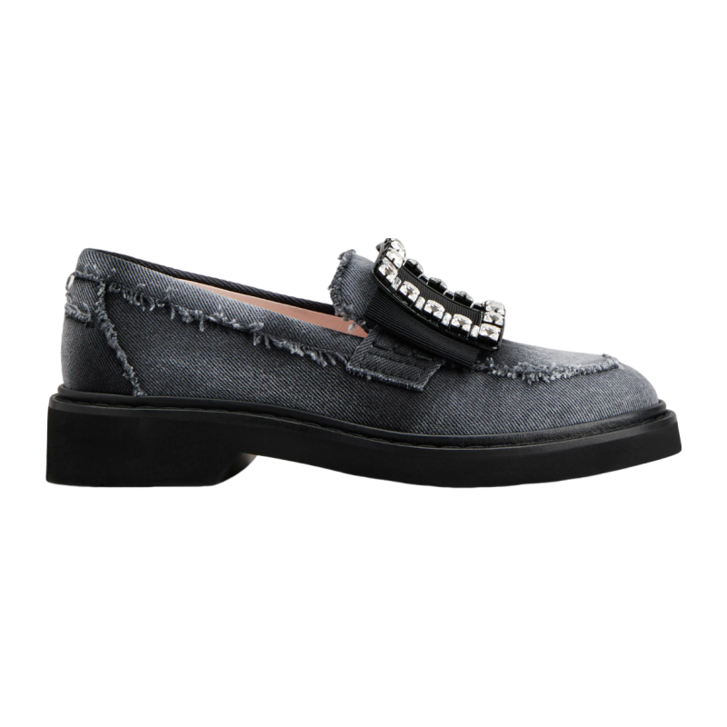 RogerVivier/罗杰维维亚女士莫卡辛鞋棉质罗缎水晶搭扣新款