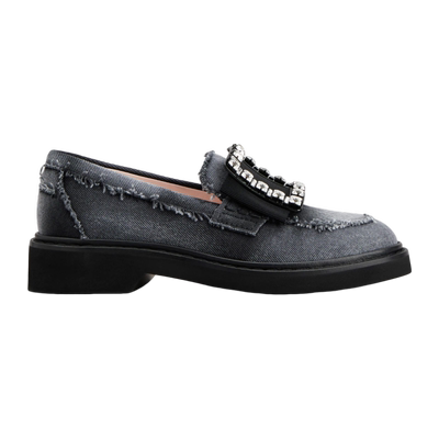 RogerVivier/罗杰维维亚女士莫卡辛鞋棉质罗缎水晶搭扣新款