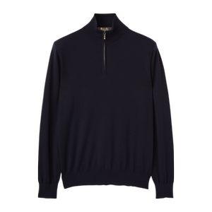 Loro Piana/诺悠翩雅男装海军蓝色高领拉链长袖针织羊毛衫