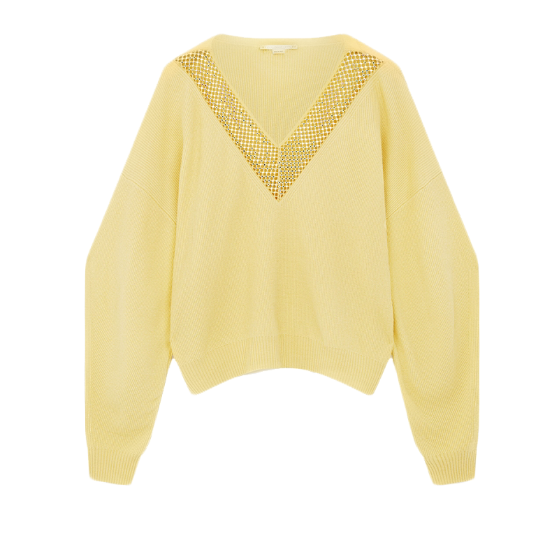 Stella McCartney/斯特拉女士黄色羊毛V领长袖套衫时尚休闲毛衣