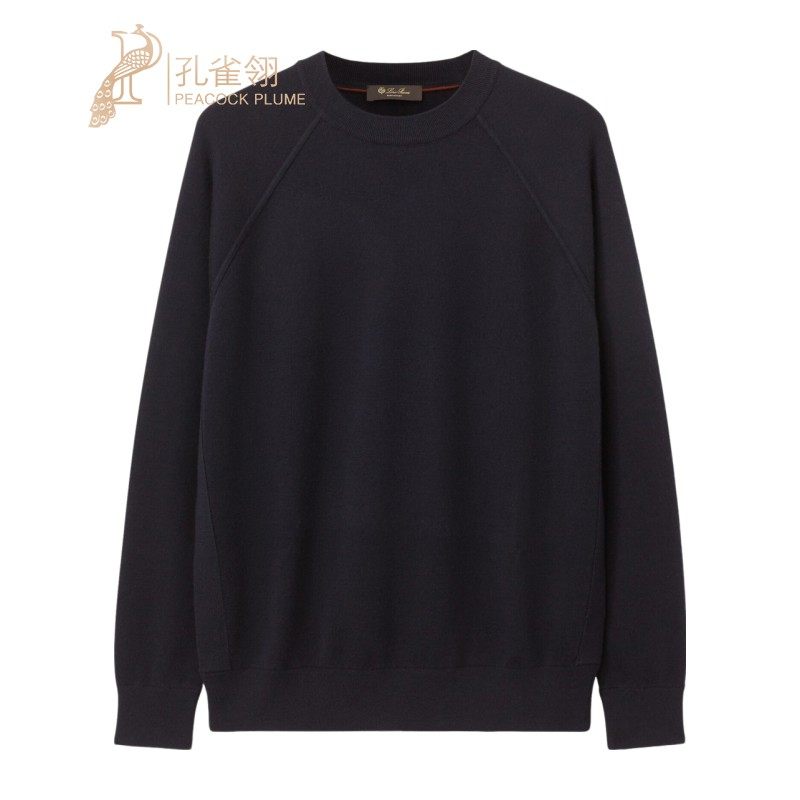 Loro Piana/诺悠翩雅男装海军蓝色羊毛羊绒简约圆领长袖针织衫