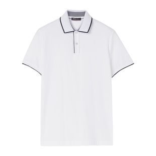 弹力珠地棉布白色短袖 Loro Piana 诺悠翩雅男装 休闲Polo衫