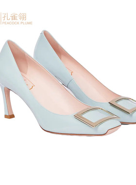 Roger Vivier/罗杰·维维亚女士方头标志性搭扣浅蓝色时尚高跟鞋