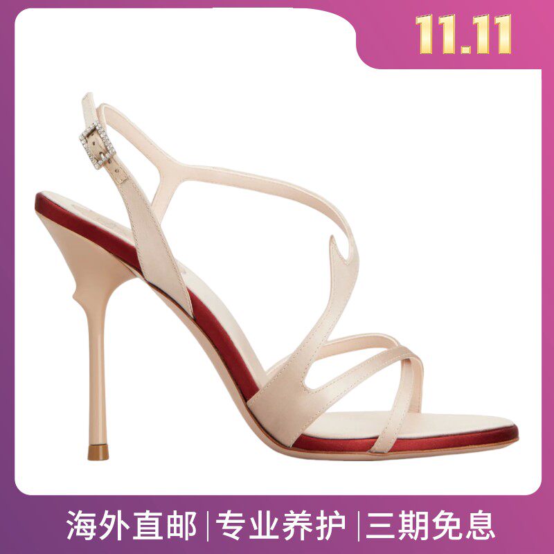 RogerVivier/罗杰维维亚女士凉鞋缎面漆跟花卉饰后跟绑带新款