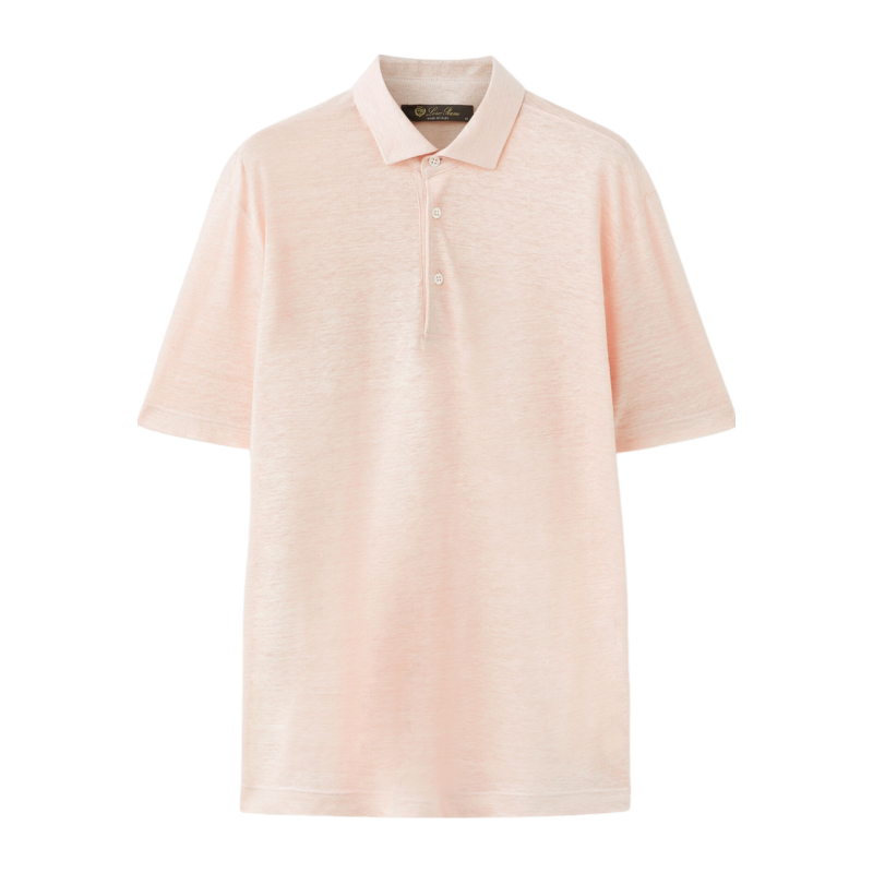 Loro Piana/诺悠翩雅男装亚麻针织经典粉色马球衫polo衫