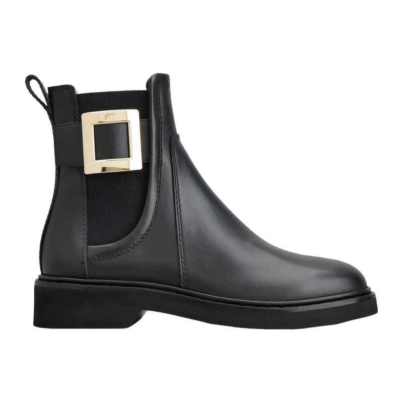 RogerVivier/罗杰维维亚女士靴子裸靴小牛皮金属搭扣侧面松紧新款