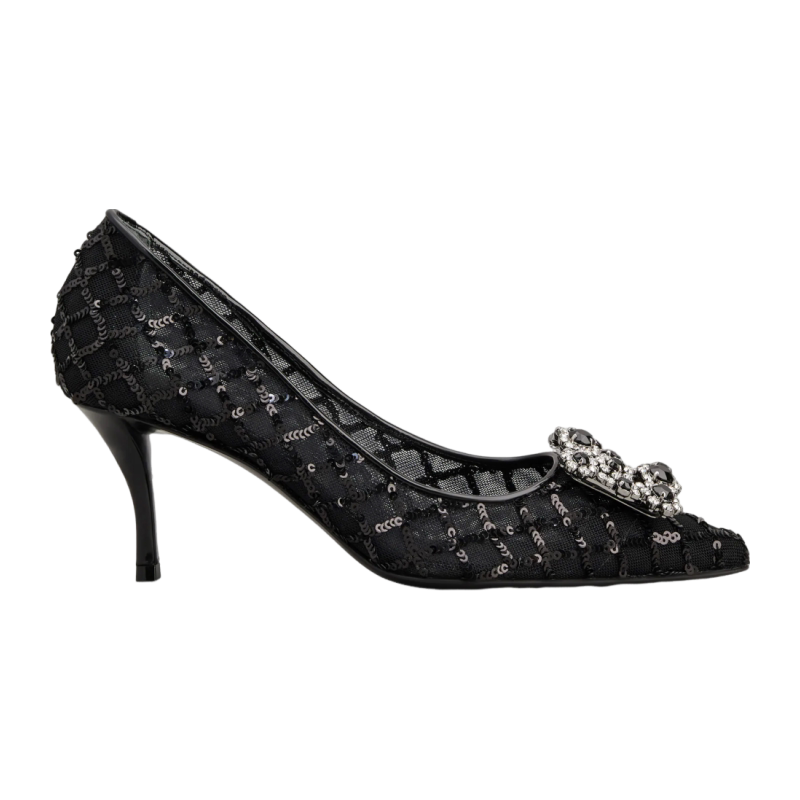 RogerVivier/罗杰维维亚女士高跟鞋亮片网眼漆皮水晶搭扣新款