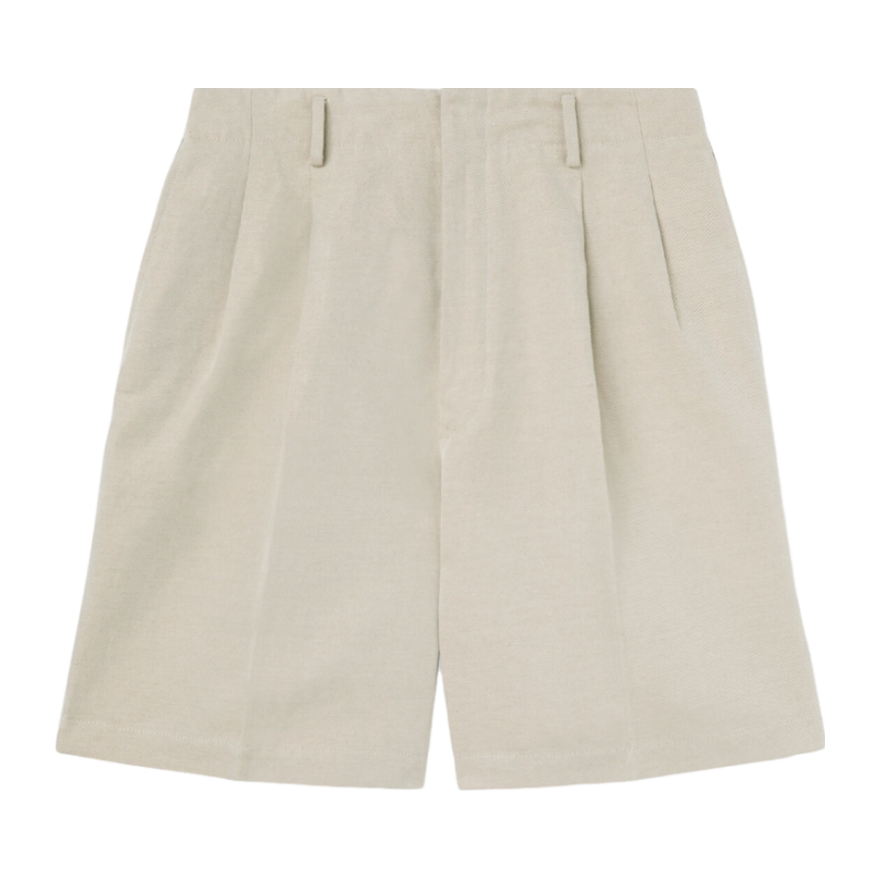 Loro Piana/诺悠翩雅男裤经典棉质和亚麻混纺斜纹米色百慕大短裤