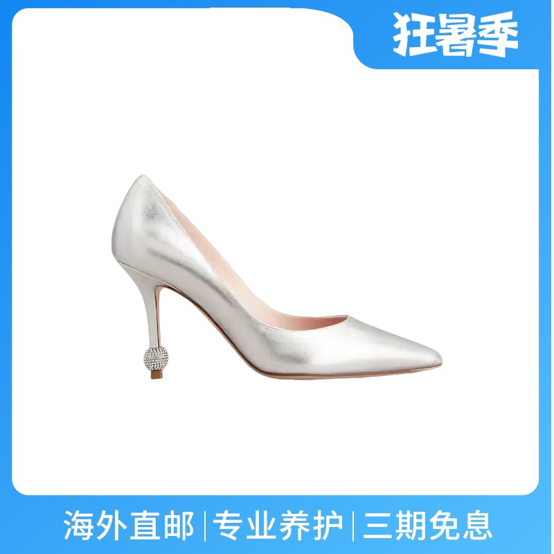 RogerVivier/罗杰维维亚女士高跟鞋纳帕金属面水晶鞋带8.5跟新款