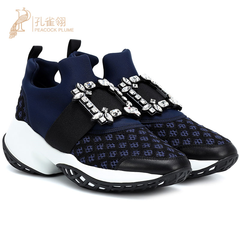 Roger Vivier/罗杰·维维亚女士蓝色弹力面料水晶搭扣街头运动鞋