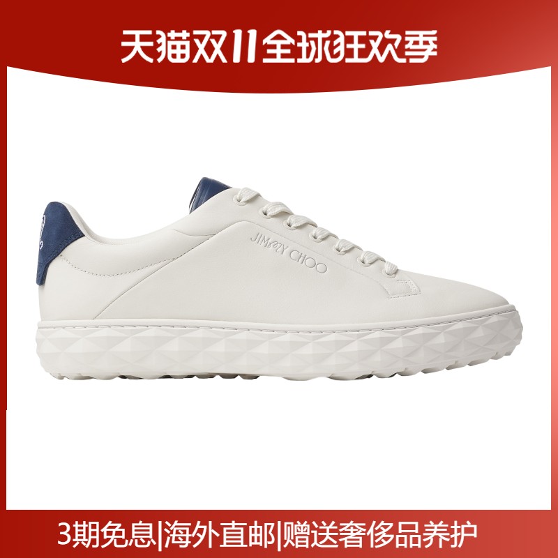 JimmyChoo/周仰杰男鞋白色皮革鞋面高尔夫鞋钉低帮休闲运动鞋
