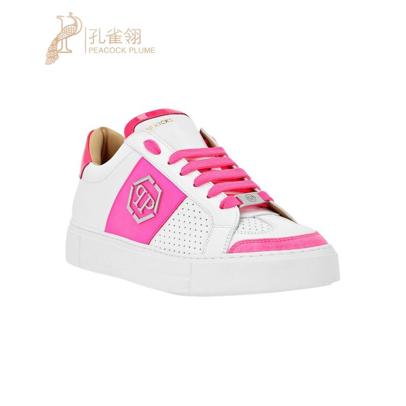 PhilippPlein男鞋经典休闲玫红色纳帕皮革穿孔低帮运动鞋