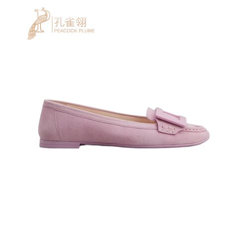 Roger Vivier女鞋经典休闲粉色金属扣漆皮芭蕾舞女鞋