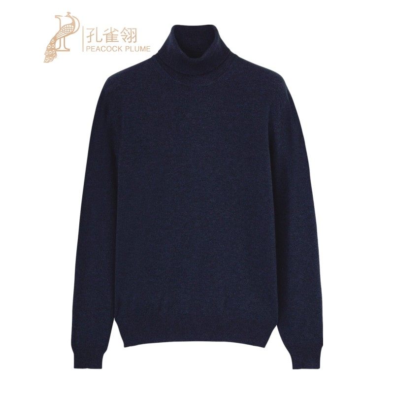Loro Piana/诺悠翩雅男装海军蓝色轻盈羊绒高领长袖针织衫