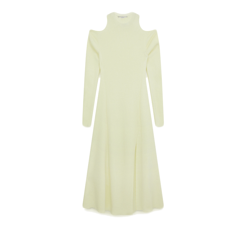 Stella McCartney/斯特拉女士淡黄色罗纹面料高开衩针织连衣裙