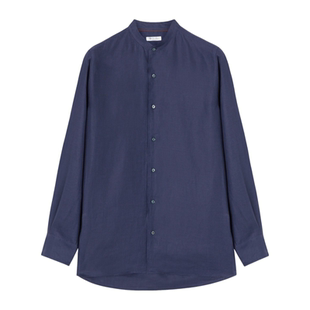 蓝色亚麻布宽松时尚 Loro Piana 诺悠翩雅男装 休闲衬衫