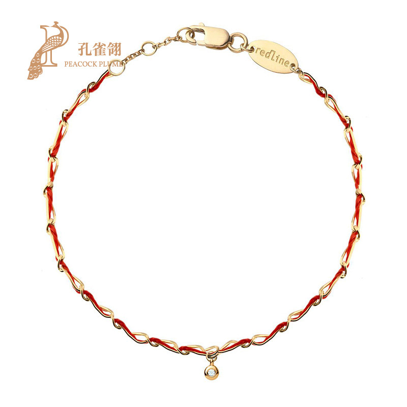 情人节redline红绳女士 Entrelacet 带钻细绳黄金链交错手链